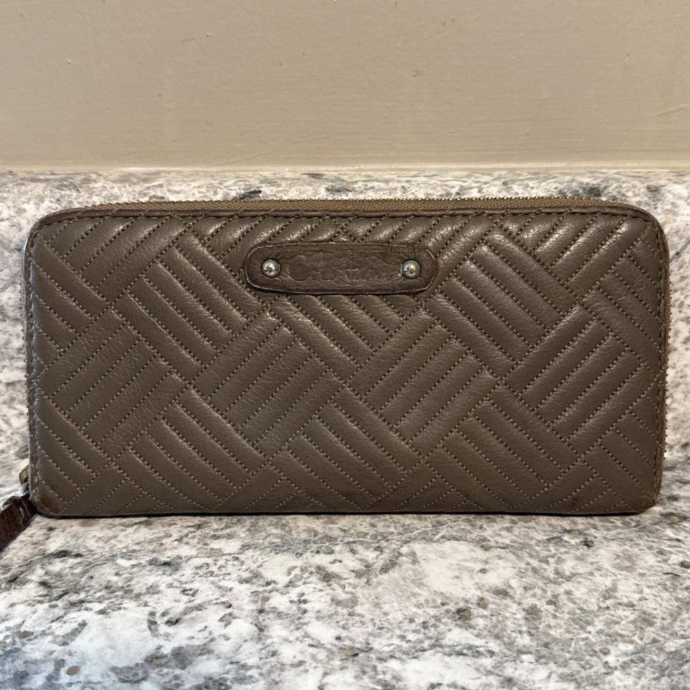 Cole Haan Vintage Brown Wallet, 8" x 4" with Silver Tone Hardware Zip Around